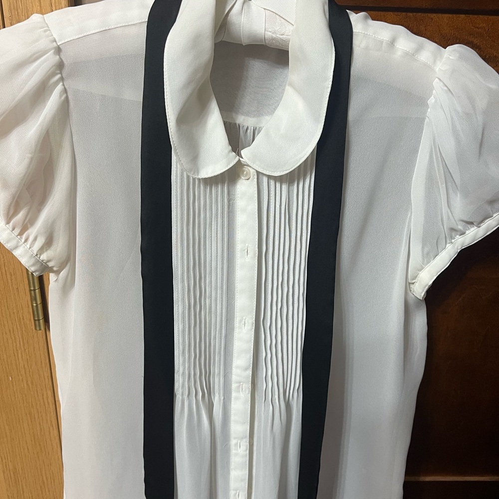 Forever 21 White Blouse with Black Tie Detail